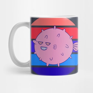 Kawaii Cute Grinning Pufferfish, Vintage Sun Pufferfish Lover Mug